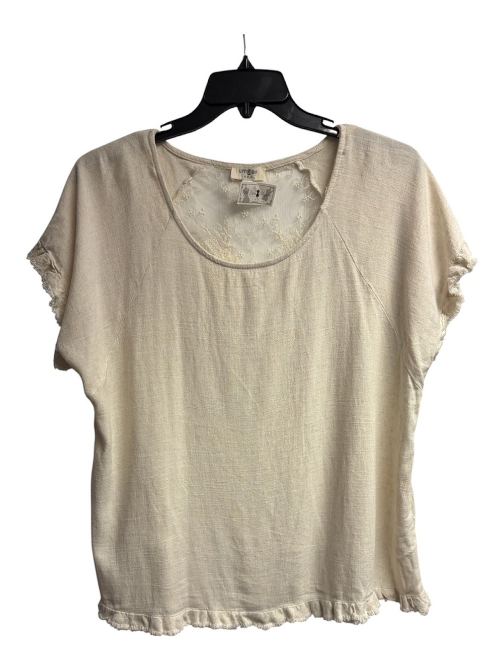 NWT Umgee Linen/Cotton Blend Blouse W/ Lace Back Size Large